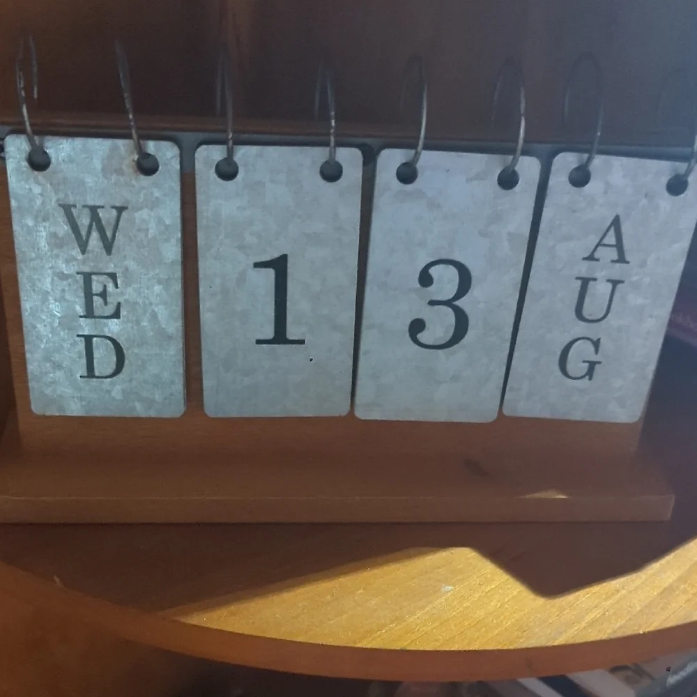 Perpetual Metal Flip Calendar with Wooden Base